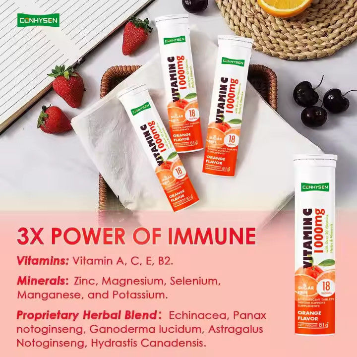 OEM ODM Vitamin C Tablet Effervescent 1000mg Lebih dari 20 Vitamin Herbal Mineral Dukungan kekebalan