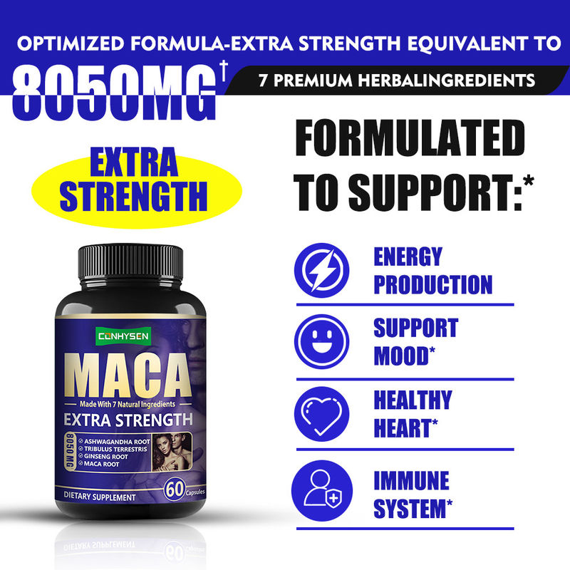 OEM Maca Male Enhancement Capsules Dukungan Energi Pria Power Pills Tongkat Ali Capsules