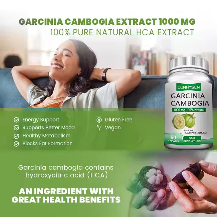 Penghambat lemak Penghilang berat badan Garcinia Cambogia Kapsul Untuk Produksi Metabolisme Keseimbangan Mood
