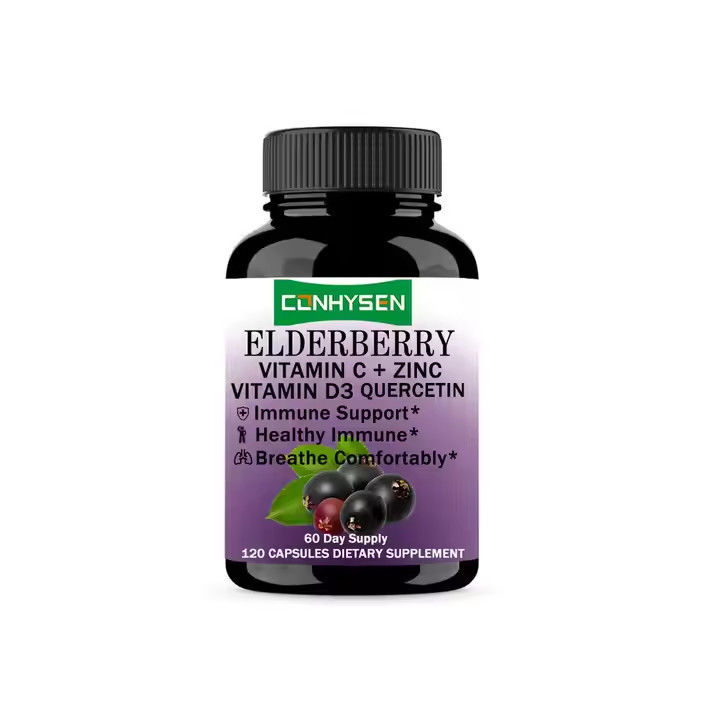 Kapsul Elderberry dengan Vitamin C D3 Zinc Quercetin untuk Pendukung Kekebalan Dewasa
