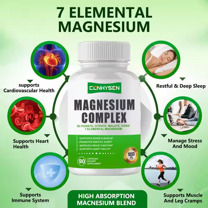 Magnesium Kompleks Kapsul Sitrat Oksida Glisinat Malate Suplemen untuk Mendukung Tulang Otot