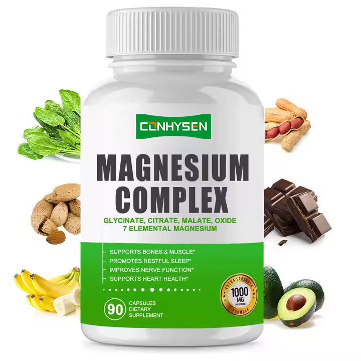 Magnesium Kompleks Kapsul Sitrat Oksida Glisinat Malate Suplemen untuk Mendukung Tulang Otot