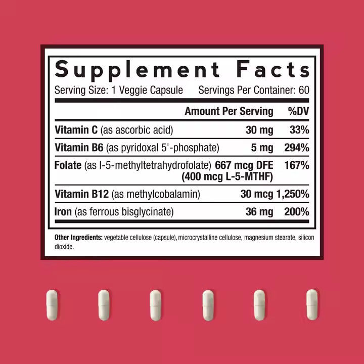 Kapsul Besi Dengan Vitamin Suplemen Dukungan Sel Darah Merah Formasi 60 Kapsul