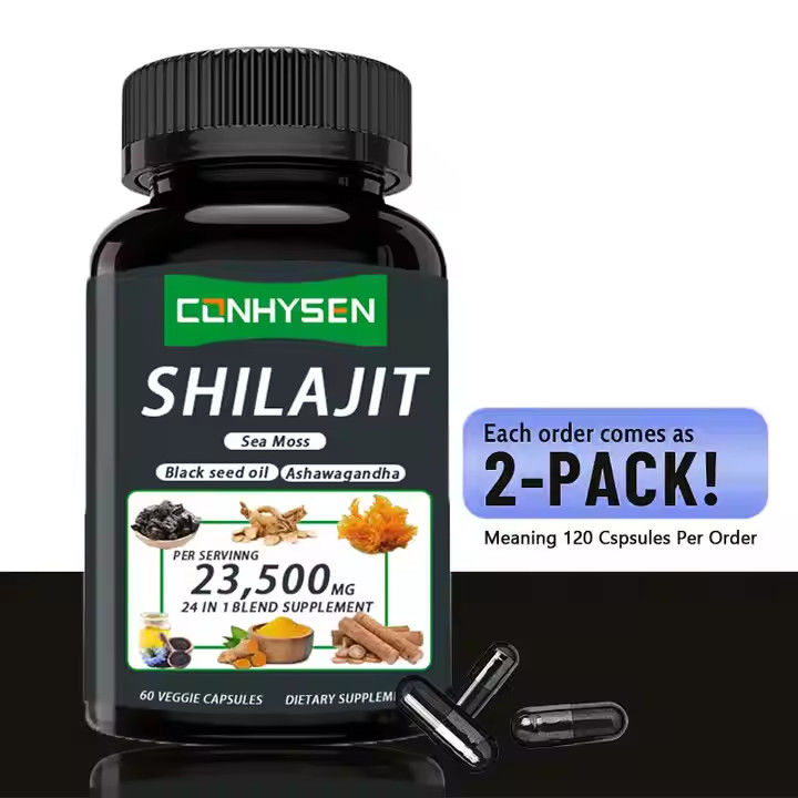 OEM Himalaya Shilajit Kapsul Asam Fulvic Mineral Laut Moss Asam alami Campuran Meningkatkan Energi