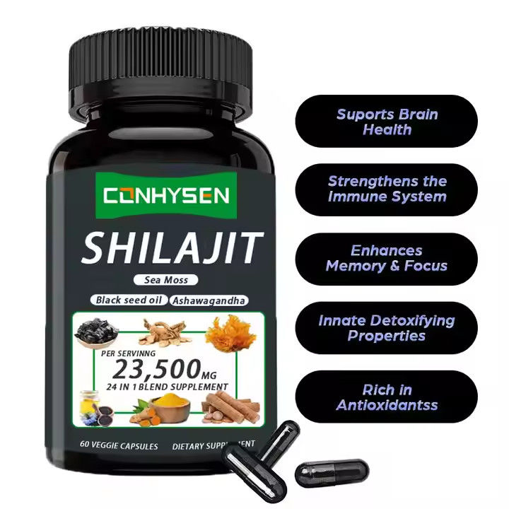 OEM Himalaya Shilajit Kapsul Asam Fulvic Mineral Laut Moss Asam alami Campuran Meningkatkan Energi