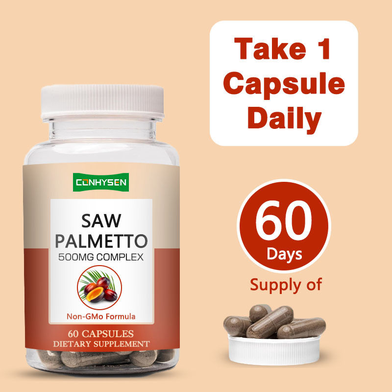 Non-GMO Saw Palmetto Kapsul 500mg Kompleks Dukungan Hormonal Keseimbangan Kesehatan Rambut