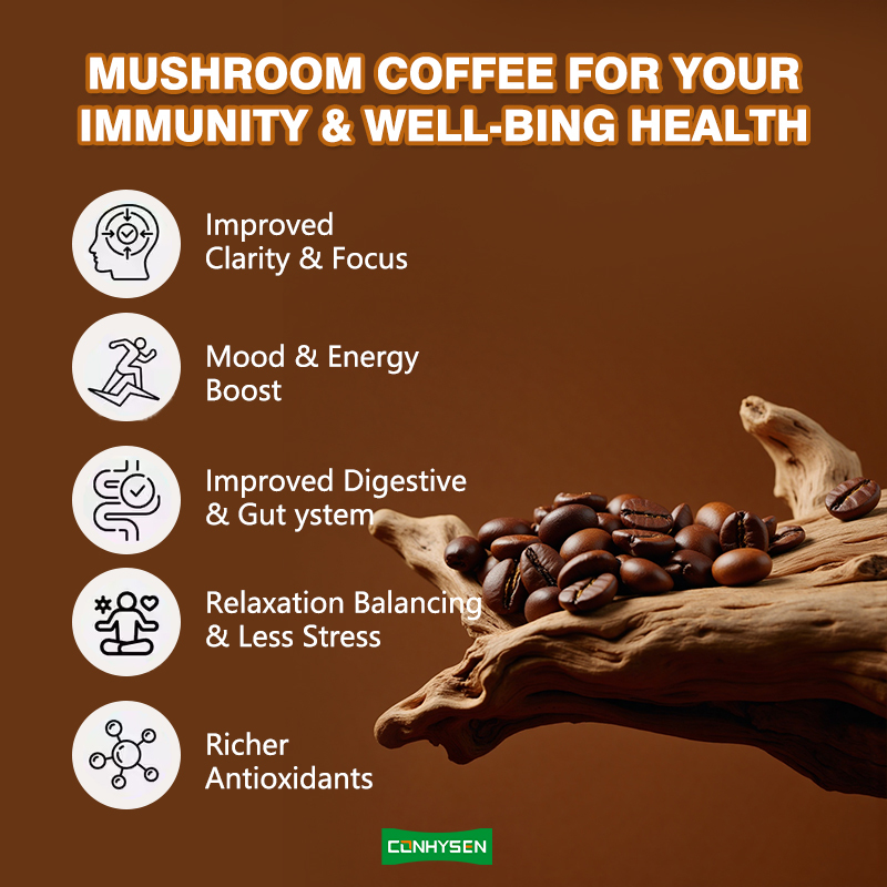 Minuman Pembersih Berharga Lebih Rendah Meningkatkan Energi Jamur Kopi dengan Cordyceps Reishi Bebas Gluten