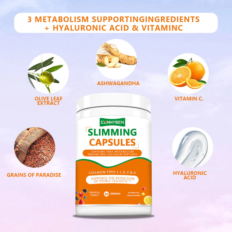 Kapsul Pelangsing Label Kustom Mendukung Sendi & Tulang dengan Suplemen Vitamin C Asam Hyaluronic