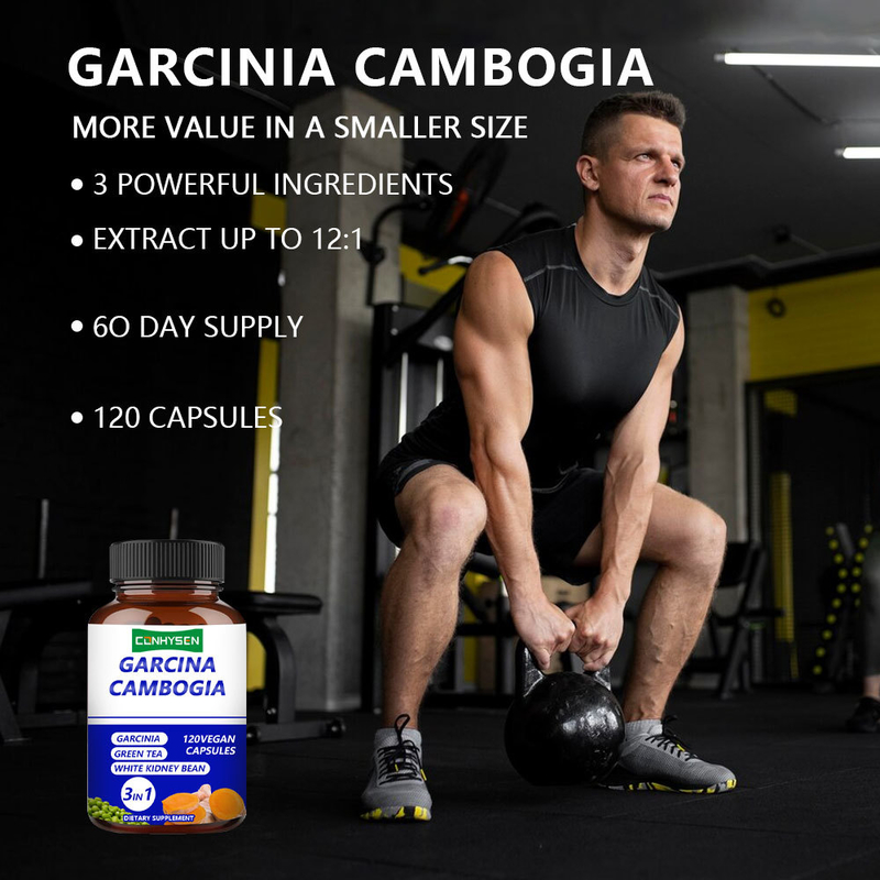 Kapsul Garcinia Cambogia Label Pribadi Suplemen 3-In-1 Mendukung Keseimbangan Tubuh dengan Teh Hijau