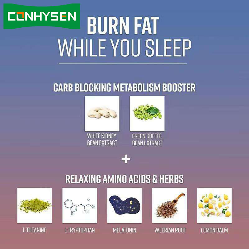OEM Malam Waktu Pembakar Lemak Karbohidrat Blocker Metabolisme Booster nafsu makan Suppressant untuk Pria dan Wanita Malam Waktu Pembakar Lemak Kapsul