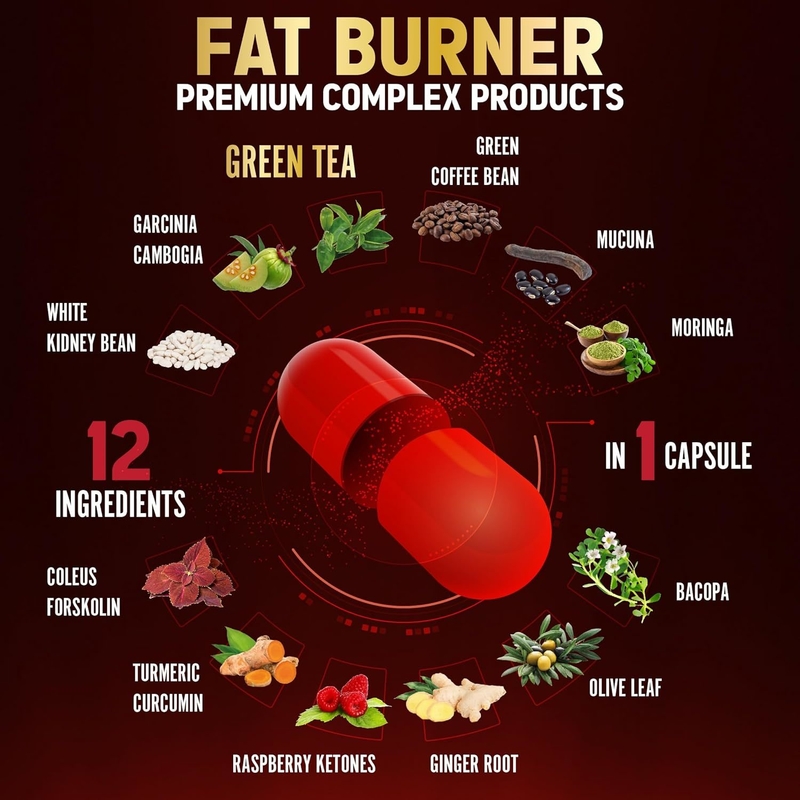 Extra Strength 12-in-1 Fat Burner untuk Wanita Vegan Kapsul dengan Teh HijauGarcinia Cambogia Putih Ginjal Kacang Pengobatan Pencernaan