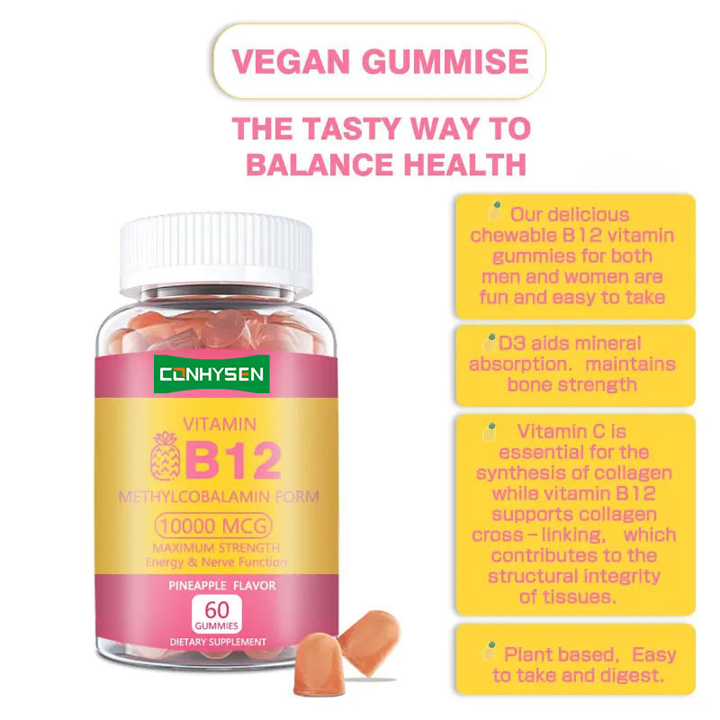 Label Pribadi Vitamin B12 Permen karet Meningkatkan Energi Mempromosikan Kesehatan Jantung Mempertahankan Kesehatan Umum Suplai alami