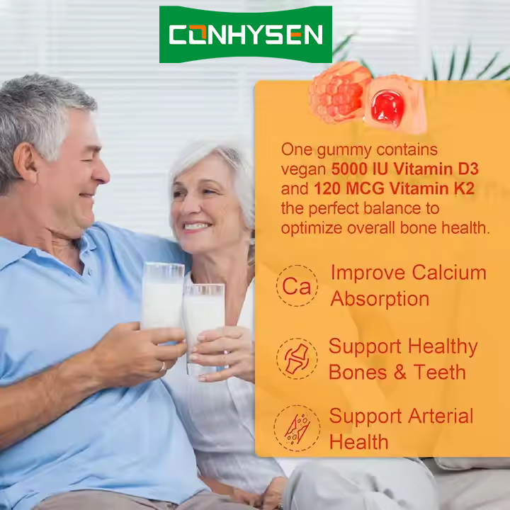 OEM ODM Kompleks Vitamin D3 + K2 Permen karet bebas gula untuk orang dewasa Permen karet dukungan kekebalan