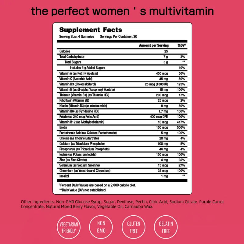 Permen Gummy Multivitamin Vitamin B Biotin Wanita untuk Kekebalan Tubuh Suplemen Kesehatan untuk Permen Vitamin C