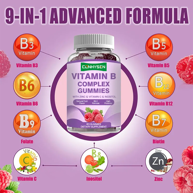 Vitamin B Kompleks Permen karet untuk penguat kekebalan Vitamin C Folat Suplemen makanan Vitamin B