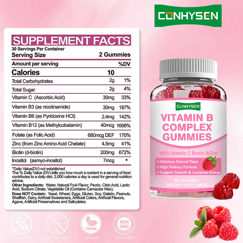 Permen Karet Vitamin B Kompleks Potensi Tinggi B12 untuk Energi Berkelanjutan Dukungan Kekebalan Tubuh Suplemen Kesehatan