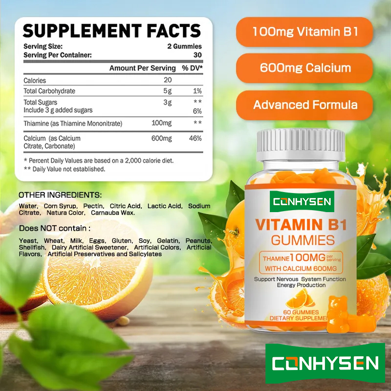 Label Pribadi Vitamin B1 Permen karet Meningkatkan Energi Mempromosikan Kesehatan Jantung Mempertahankan Kesehatan Umum Pasokan alami