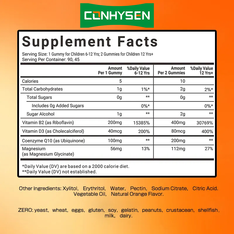 Vitamin B2 Premium Gummies dengan CoQ10 Meningkatkan Metabolisme Mendukung Kesehatan Sistem Saraf Suplemen