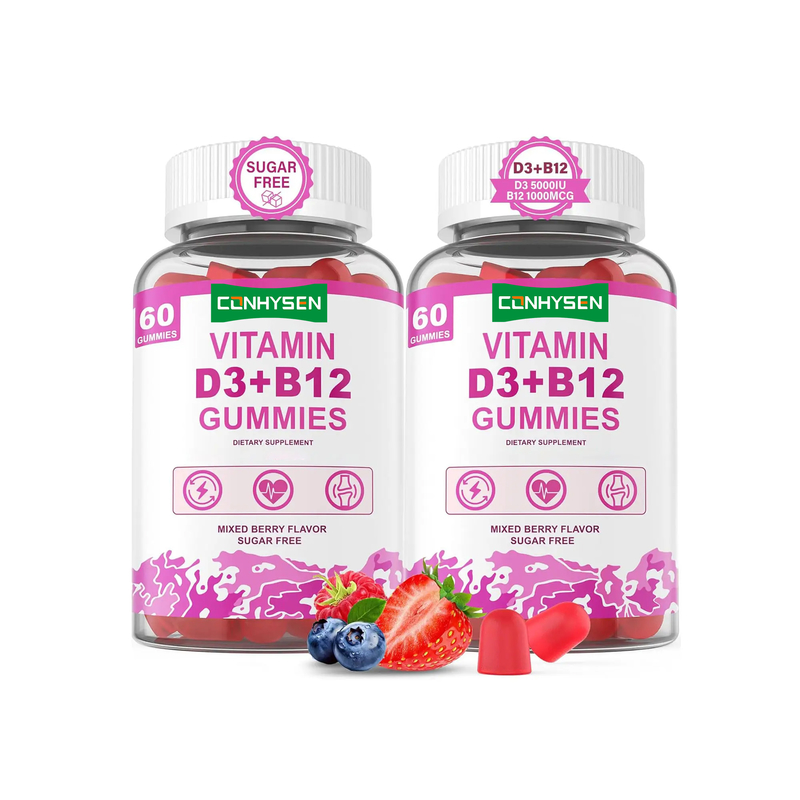 Pabrik Langsung Bebas Gula Meningkatkan Vitalitas Otak Kesehatan Jantung Keseluruhan Vitamin D3 B12 Gummies