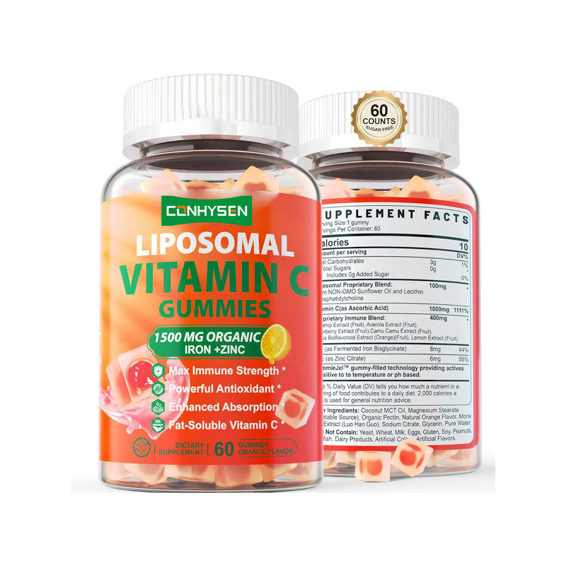 Label Pribadi Bebas Gula Organik Suplemen Besi Seng Dukungan Meningkatkan Kesehatan Kulit Vitamin C Permen karet