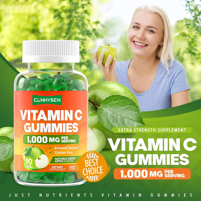 Suplemen Vitamin C Dewasa Pemutih Kulit OEM untuk Anak-anak 1000mg Permen Karet Vitamin C