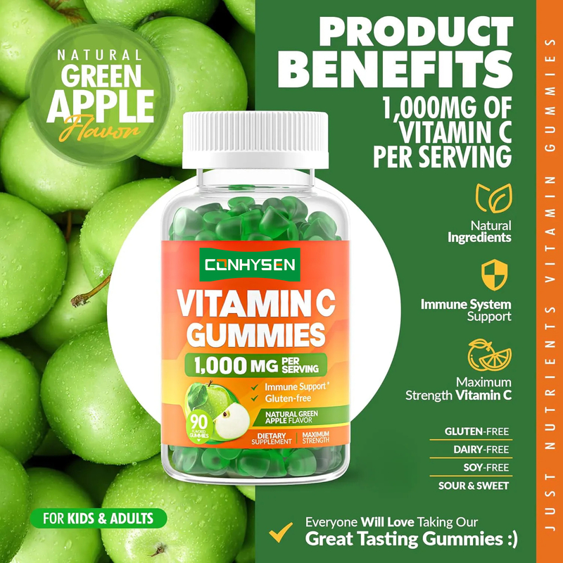 Suplemen Vitamin C Dewasa Pemutih Kulit OEM untuk Anak-anak 1000mg Permen Karet Vitamin C