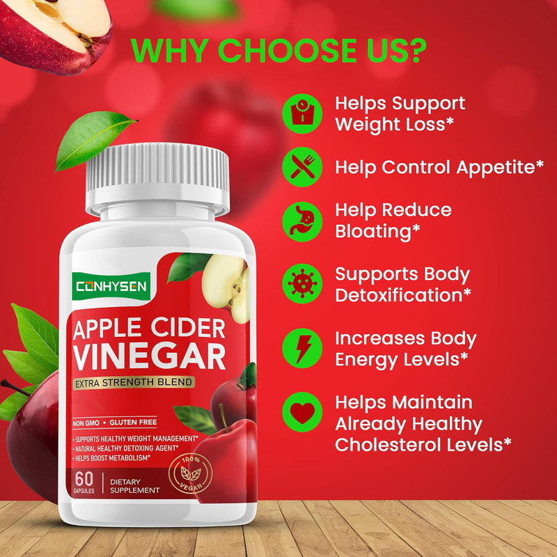 BioHealth OEM Label Pribadi Apple Cider Vinegar Kapsul dengan Ibu Organik ACV Pil Penghilang Berat Badan Detox Membersihkan Suplemen