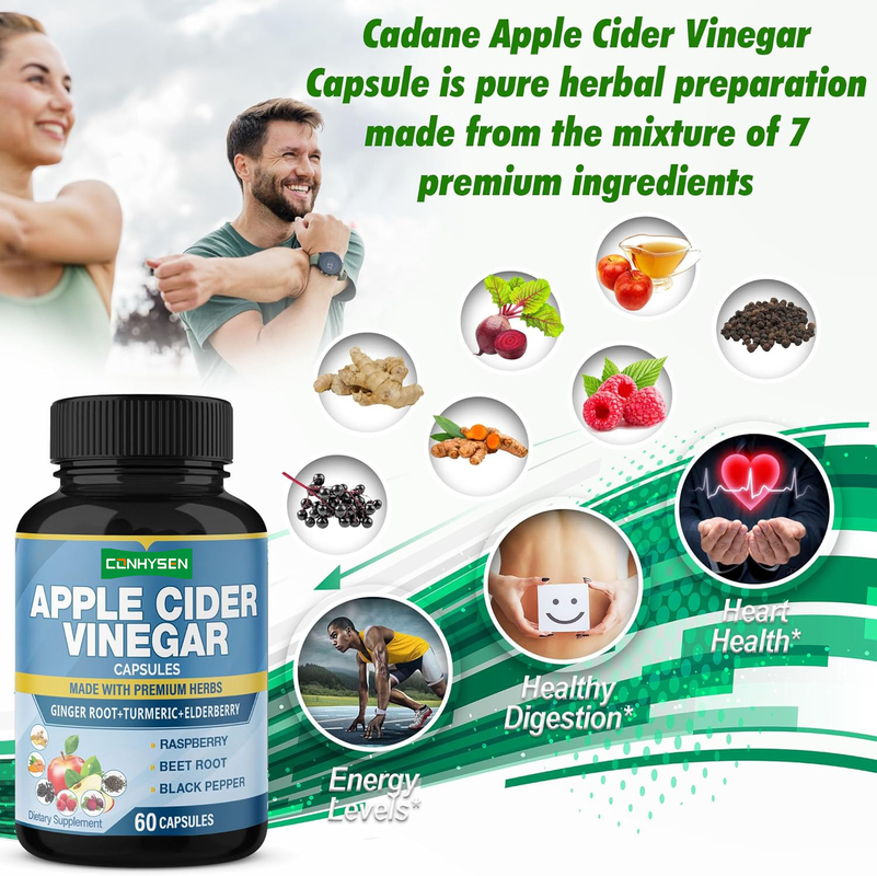 OEM ODM Kapsul Cuka Sari Apel Dibuat dengan Herbal Premium Akar Jahe Kunyit Elderberry Mendukung Kesehatan Jantung & Pencernaan