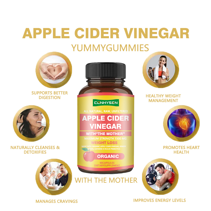 MOQ yang lebih rendah Kapsul Cuka Cuka Apple dengan The Mother Kekuatan Maksimum 1500mg Kapsul Penurunan Berat Badan