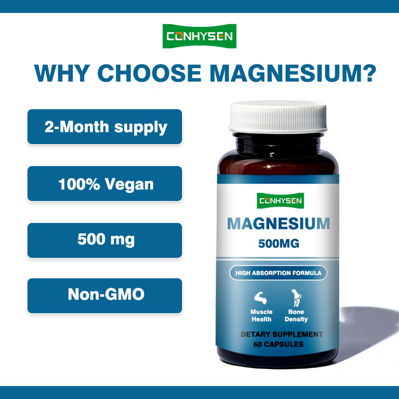 Kapsul Magnesium Bermerek Kustom 500mg Mendukung Memori & Fungsi Otak Non-GMO