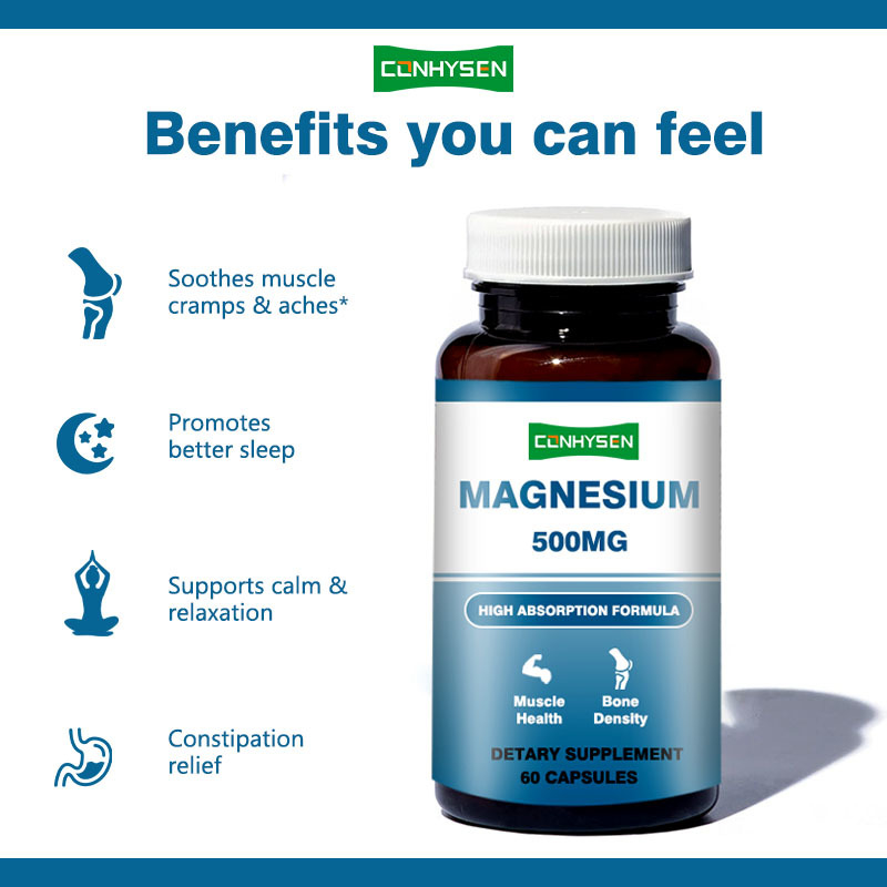 Kapsul Magnesium Bermerek Kustom 500mg Mendukung Memori & Fungsi Otak Non-GMO