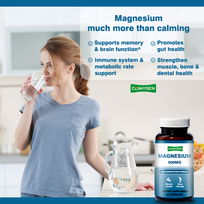 Kapsul Magnesium Bermerek Kustom 500mg Mendukung Memori & Fungsi Otak Non-GMO