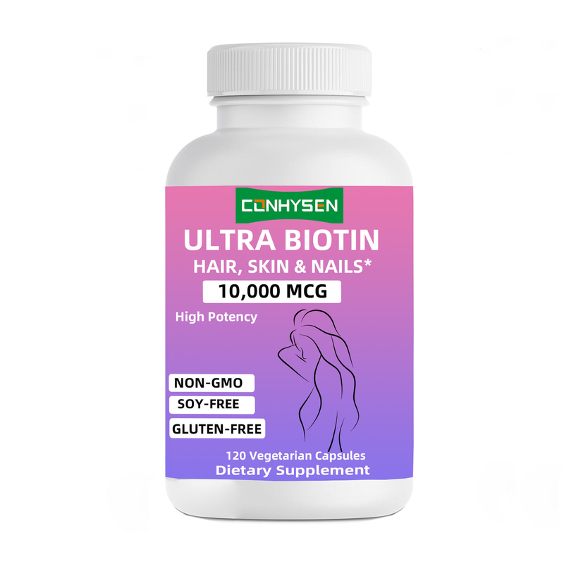 Kapsul Ultra Biotin Bermerek Kustom Non-GMO Mendukung Suplemen Kecantikan Rambut Kulit & Kuku