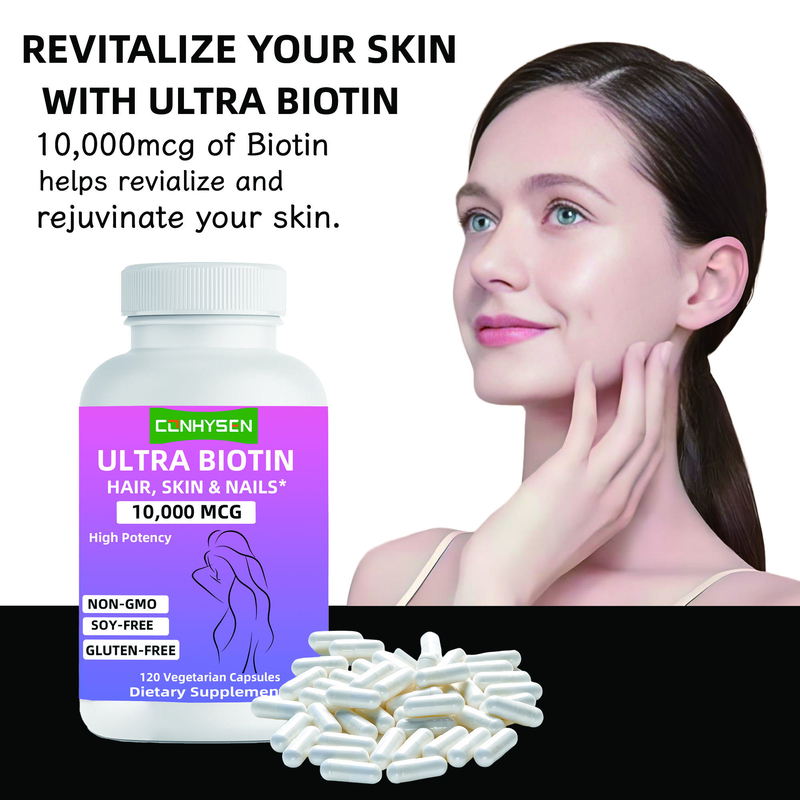 Kapsul Ultra Biotin Bermerek Kustom Non-GMO Mendukung Suplemen Kecantikan Rambut Kulit & Kuku