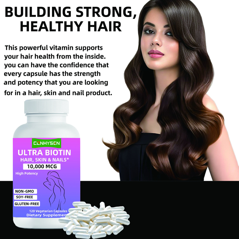 Kapsul Ultra Biotin Bermerek Kustom Non-GMO Mendukung Suplemen Kecantikan Rambut Kulit & Kuku