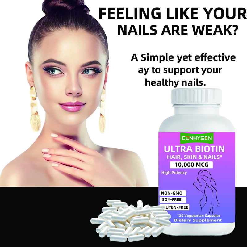 Kapsul Ultra Biotin Bermerek Kustom Non-GMO Mendukung Suplemen Kecantikan Rambut Kulit & Kuku