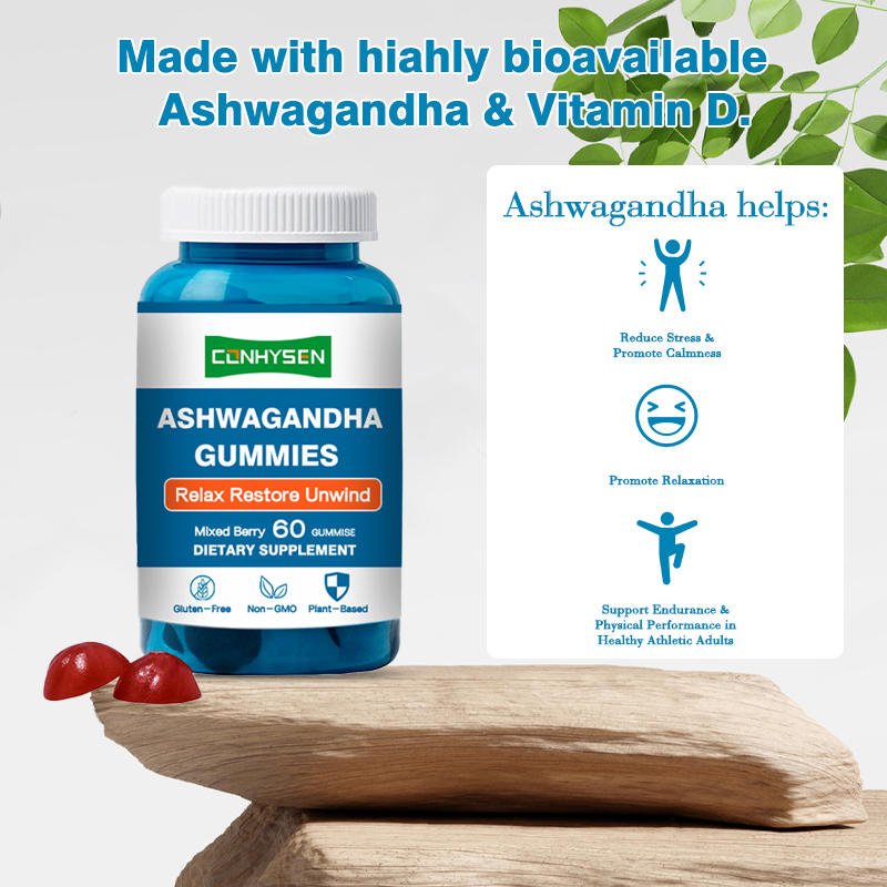 Ashwagandha Gummies dengan Vitamin D2 untuk Dukungan Imun 18 Bulan Shelf Life