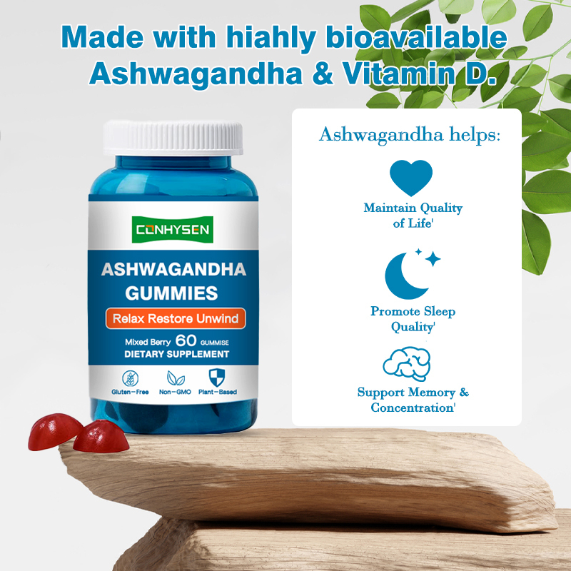 Ashwagandha Gummies dengan Vitamin D2 untuk Dukungan Imun 18 Bulan Shelf Life