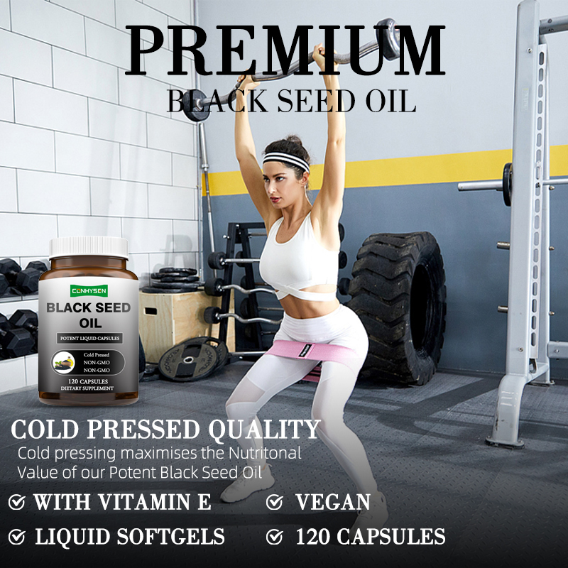 Custom Branded Black Seed Oil Capsules Supplier Dukungan Rambut Sehat Kulit Kuku