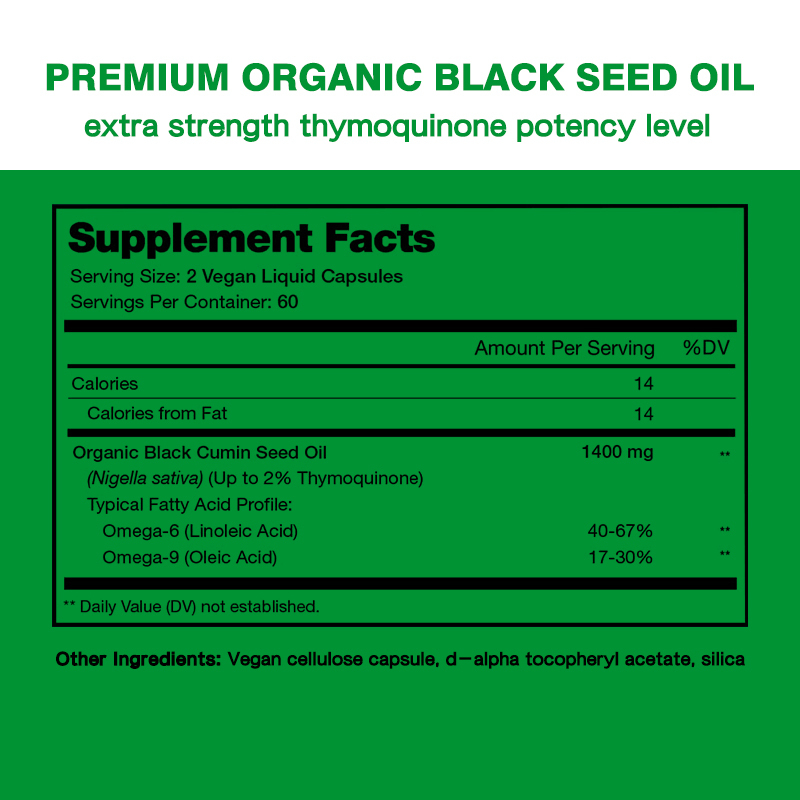 Organik Minyak Benih Hitam Kapsul 1000mg untuk Kesehatan Masuk 24 Bulan Shelf Life