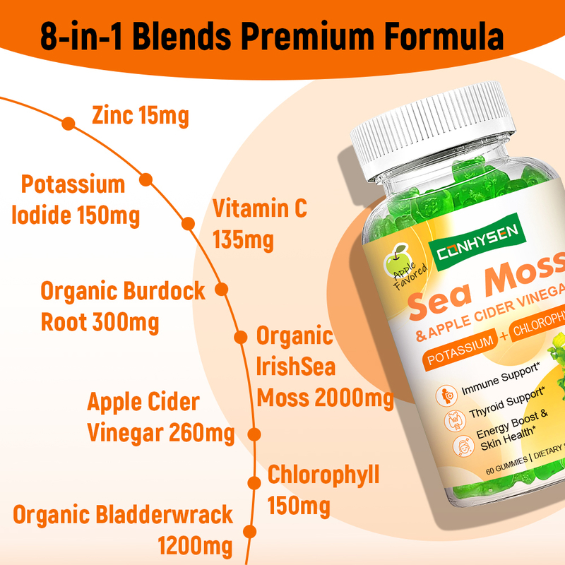 Kustomisasi Pabrik Gummies Sea Moss 8-in-1 untuk Kekebalan Tubuh dan Dukungan Tiroid