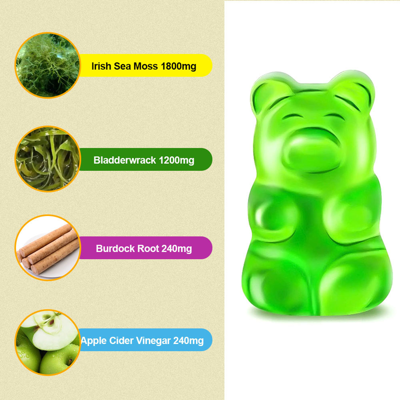 Pabrik Apple Aroma Sea Moss Gummies Detox dan Membersihkan Custom Branded