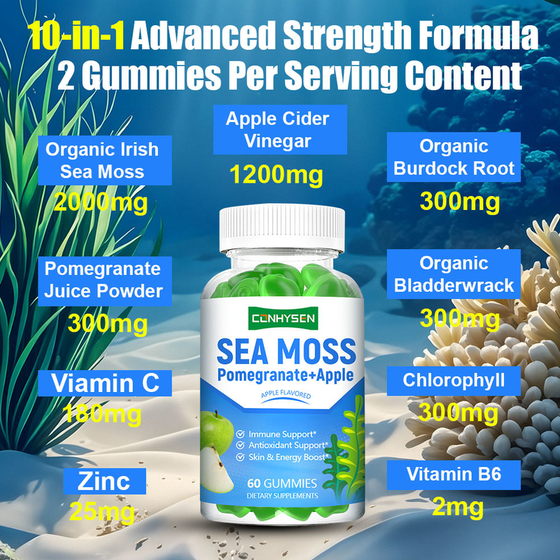 Pemasok 10-In-1 Formula Sea Moss Gummies Premium Kustom Tingkatkan Kulit Halus