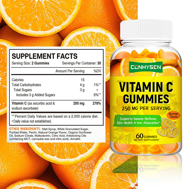 Custom Branded Vitamin C Gummies 60 Gummies untuk Penyedia Dukungan Peradangan