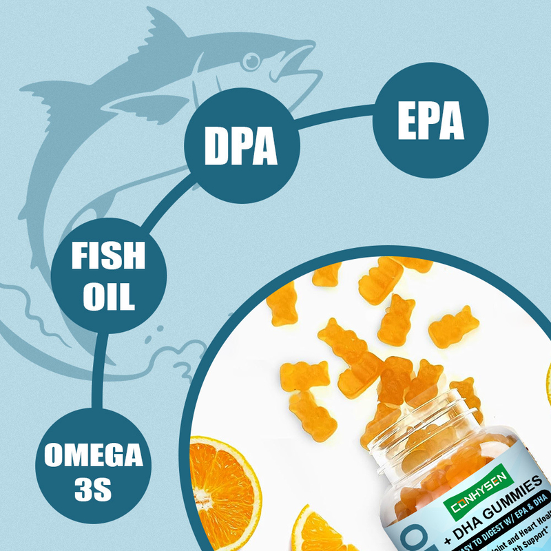 Aroma Oranye Omega 3 Gummies Pabrik Supply Mempromosikan Kesehatan Otak dan Mata