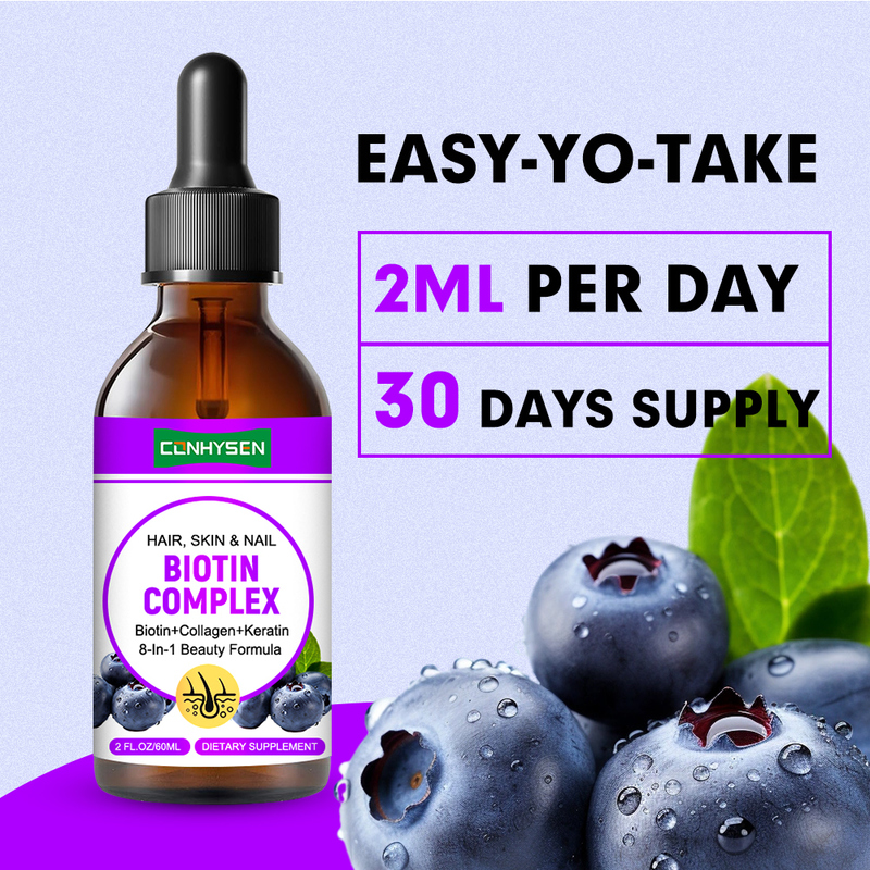 Tetes Cair Kompleks Biotin untuk Dukungan Perawatan Rambut Kulit Kuku Kesehatan Grosir Kustom