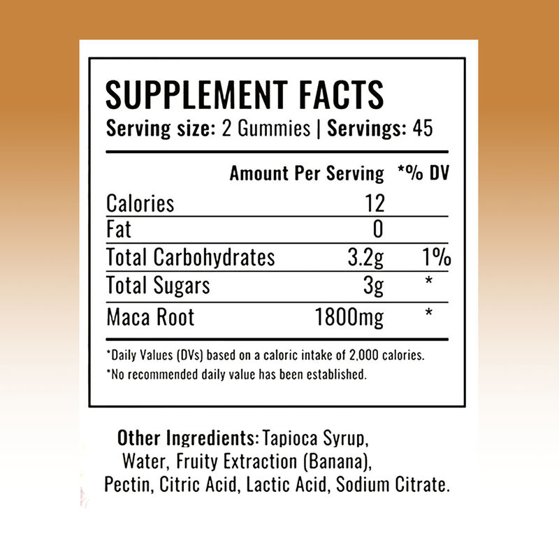 Label Pribadi Maca Root Gummies Kualitas Tinggi Pria Energi Meningkatkan Suplemen 1800mg Maca Ekstrak Gummies untuk Wanita & Pria