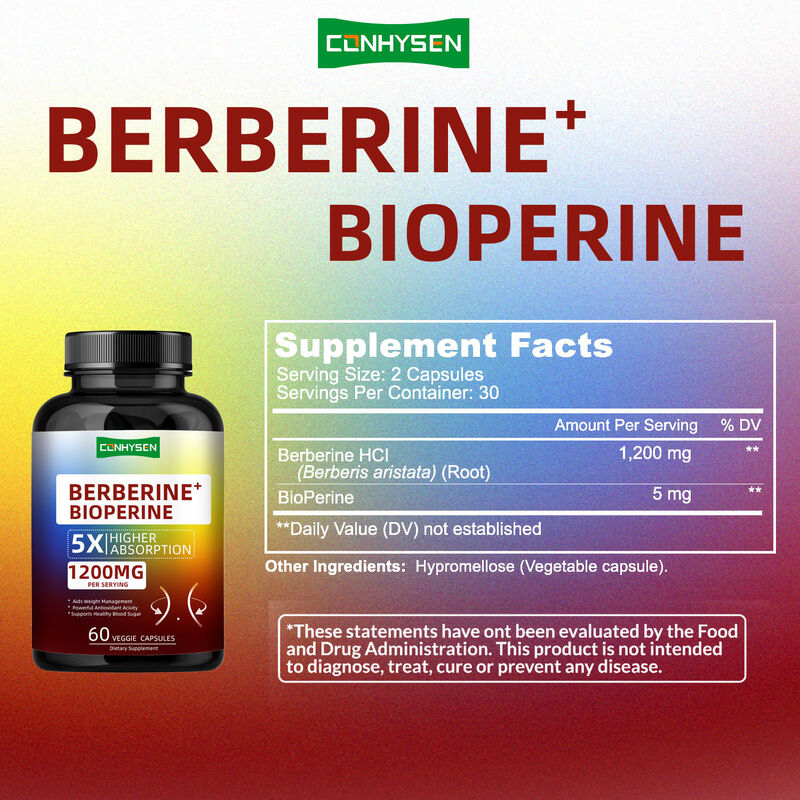 Berberine HCI Suplemen Akar Berkualitas Tinggi Kapsul,Pengendalian Berat Badan Berberine Bioperine Kapsul Serat Diet