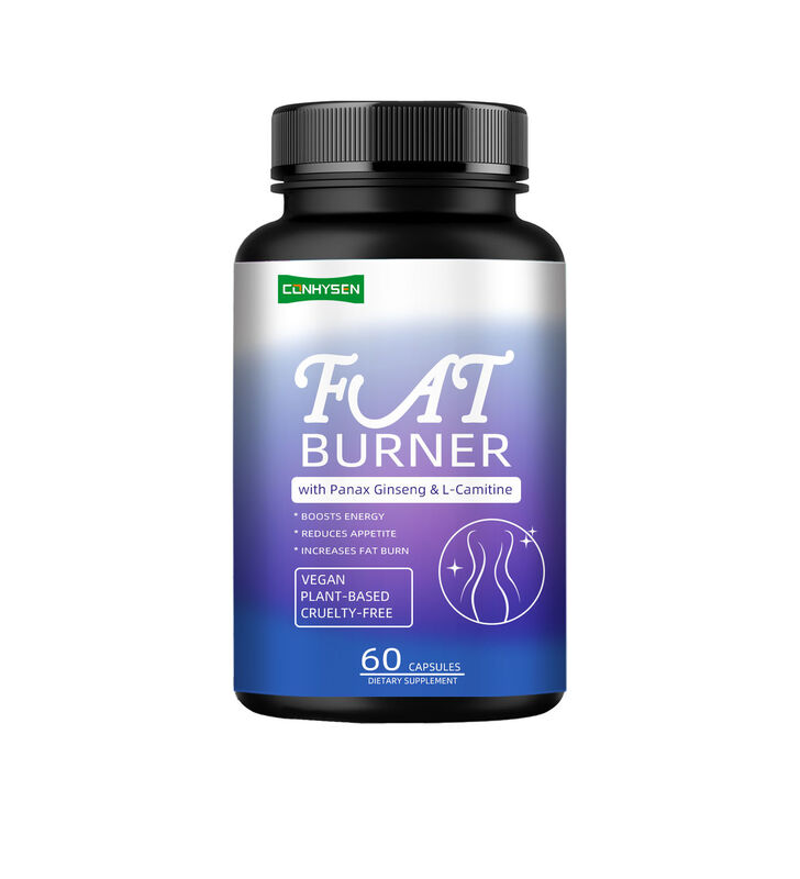 Suplemen pembakar lemak berkualitas tinggi untuk pria wanita dengan Panax Ginseng, L-Carnitine Ekstrak 60 lemak vegetarian Serat makanan