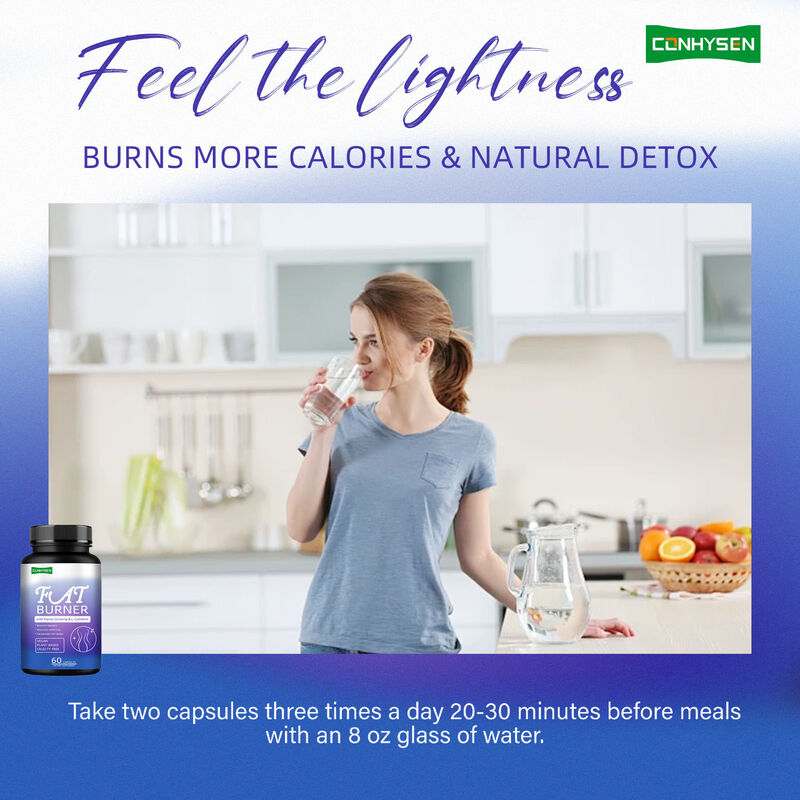 Suplemen pembakar lemak berkualitas tinggi untuk pria wanita dengan Panax Ginseng, L-Carnitine Ekstrak 60 lemak vegetarian Serat makanan